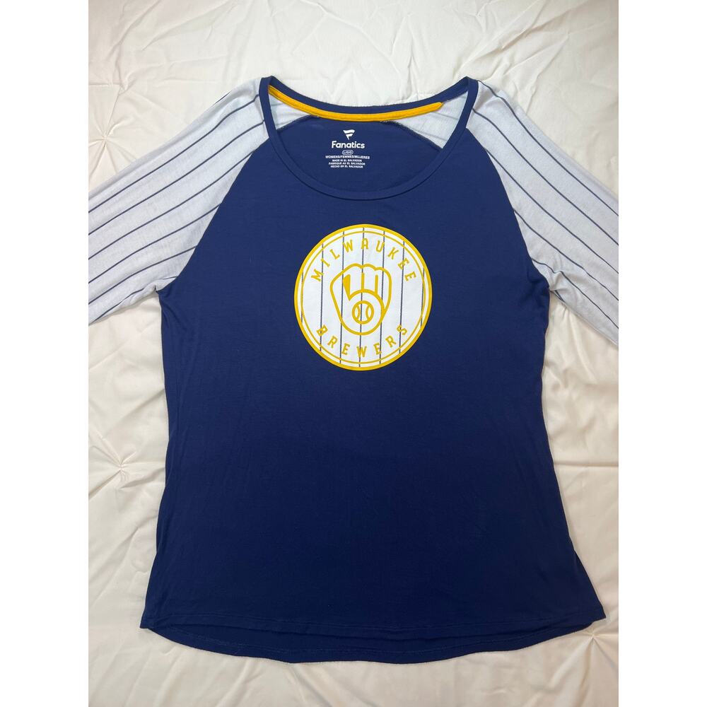 Milwaukee Brewers Women’s 3/4 Length Sleeve Blue, Gold &‎ White Stripes Mitt